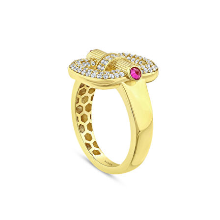 Taşlı Tasarım Altın Yüzük - 14K - 4.07gr