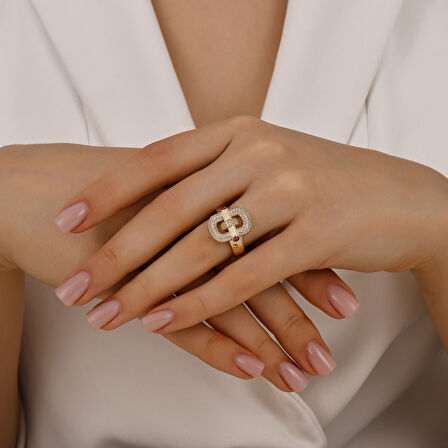 Taşlı Tasarım Altın Yüzük - 14K - 4.07gr