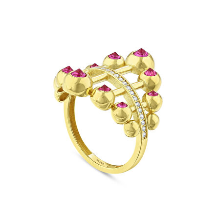 Renkli Taşlı Altın Yüzük - 14K - 4.67gr