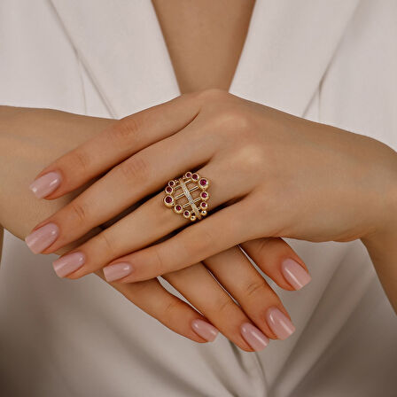 Renkli Taşlı Altın Yüzük - 14K - 4.67gr