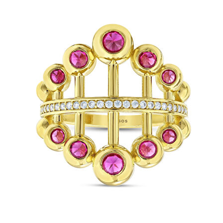 Renkli Taşlı Altın Yüzük - 14K - 4.67gr