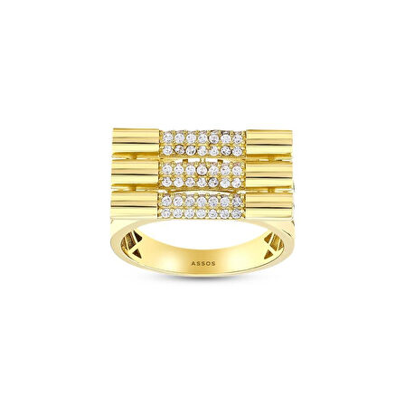 Taşlı Tasarım Altın Yüzük - 14K - 3.96gr