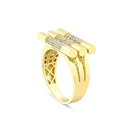 Taşlı Tasarım Altın Yüzük - 14K - 3.96gr