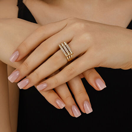 Taşlı Tasarım Altın Yüzük - 14K - 3.96gr