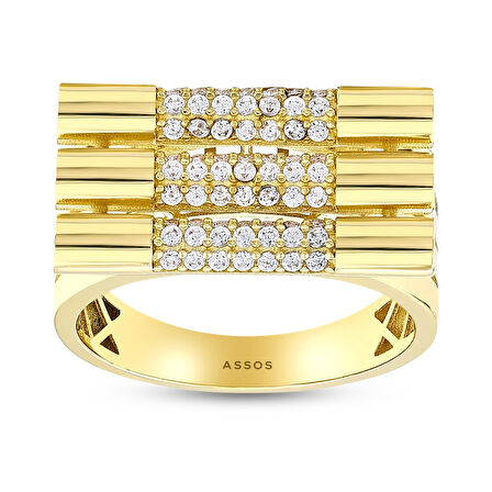 Taşlı Tasarım Altın Yüzük - 14K - 3.96gr