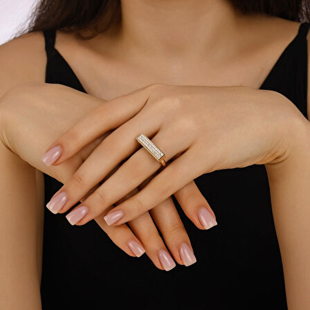 Taşlı Tasarım Altın Yüzük - 14K - 4.03gr