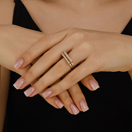 Taşlı Tasarım Altın Yüzük - 14K - 2.86gr