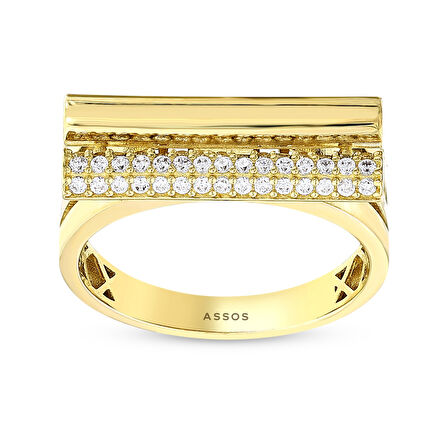 Taşlı Tasarım Altın Yüzük - 14K - 2.86gr