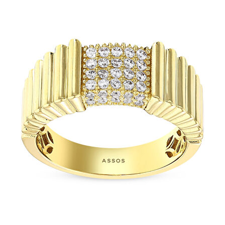 Taşlı Tasarım Altın Yüzük - 14K - 3.49gr