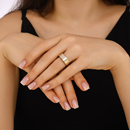 Taşlı Tasarım Altın Yüzük - 14K - 3.04gr