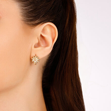 Çiçek Figürlü Altın Küpe - 14K - 2.94gr