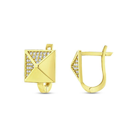 Taşlı Tasarım Altın Küpe - 14K - 2.83gr