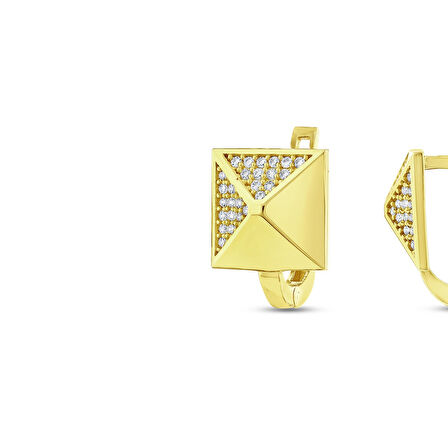 Taşlı Tasarım Altın Küpe - 14K - 2.83gr