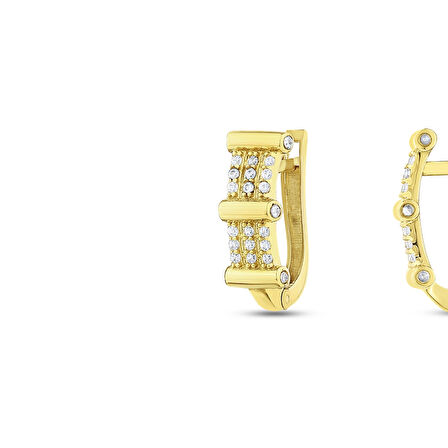 Taşlı Tasarım Altın Küpe - 14K - 2.36gr