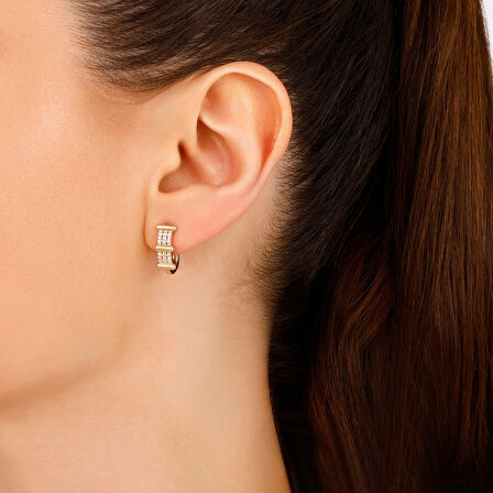 Taşlı Tasarım Altın Küpe - 14K - 2.36gr