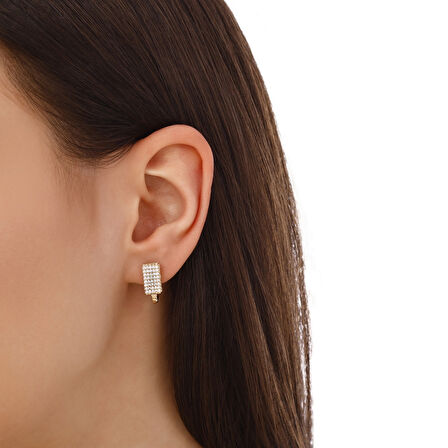 Taşlı Tasarım Altın Küpe - 14K - 2.86gr