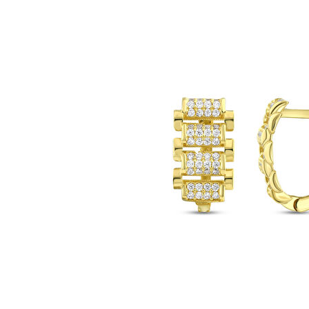 Taşlı Tasarım Altın Küpe - 14K - 2.75gr