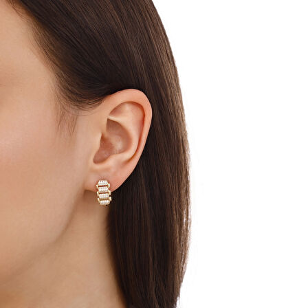 Taşlı Tasarım Altın Küpe - 14K - 2.75gr