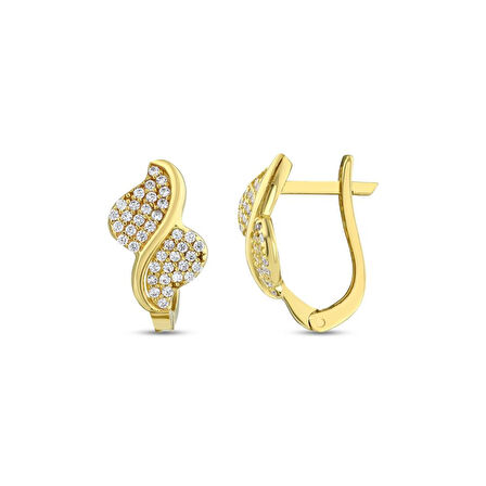 Taşlı Tasarım Altın Küpe - 14K - 2.36gr