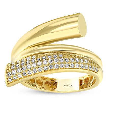 Taşlı Tasarım Altın Yüzük - 14K - 3.42gr