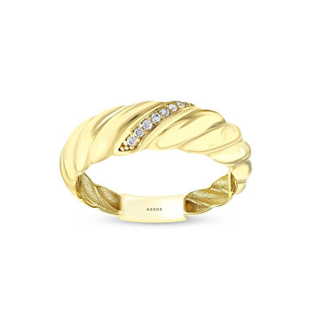 Taşlı Tasarım Altın Yüzük - 14K - 2.06gr