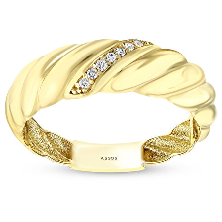 Taşlı Tasarım Altın Yüzük - 14K - 2.06gr