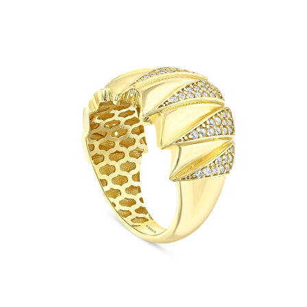Taşlı Tasarım Altın Yüzük - 14K - 5.31gr