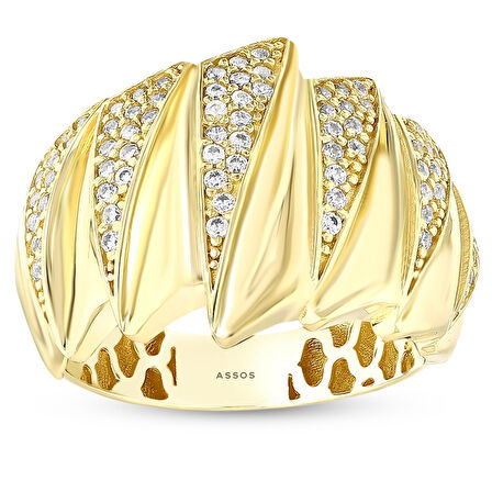 Taşlı Tasarım Altın Yüzük - 14K - 5.31gr