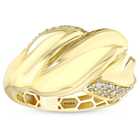 Taşlı Tasarım Altın Yüzük - 14K - 3.30gr