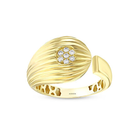Taşlı Tasarım Altın Yüzük - 14K - 2.66gr