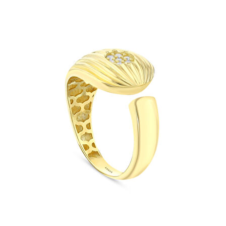 Taşlı Tasarım Altın Yüzük - 14K - 2.66gr