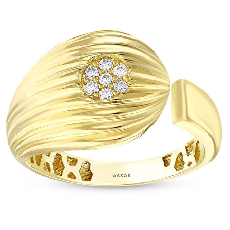 Taşlı Tasarım Altın Yüzük - 14K - 2.66gr