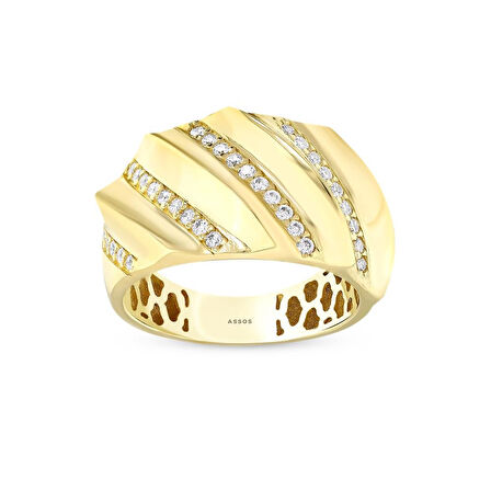 Taşlı Tasarım Altın Yüzük - 14K - 4.79gr