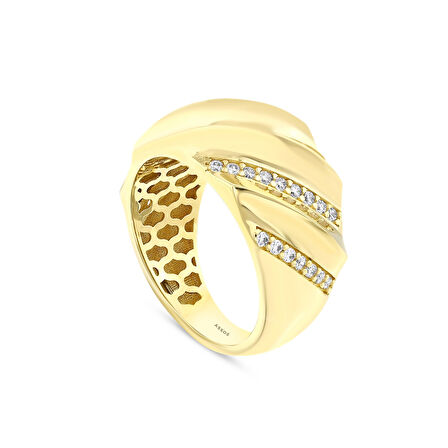 Taşlı Tasarım Altın Yüzük - 14K - 4.79gr