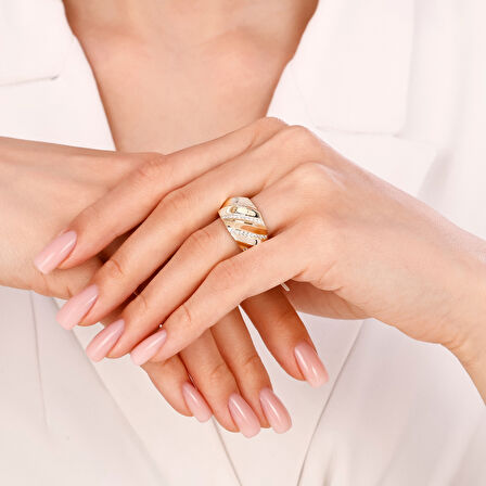 Taşlı Tasarım Altın Yüzük - 14K - 4.79gr