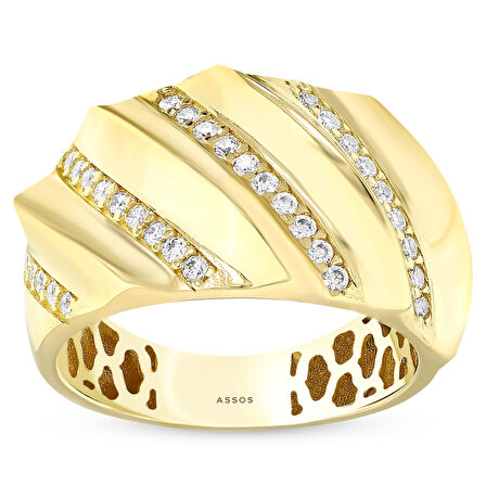 Taşlı Tasarım Altın Yüzük - 14K - 4.79gr