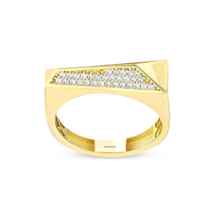 Taşlı Tasarım Altın Yüzük - 14K - 2.17gr