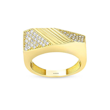 Taşlı Tasarım Altın Yüzük - 14K - 2.95gr