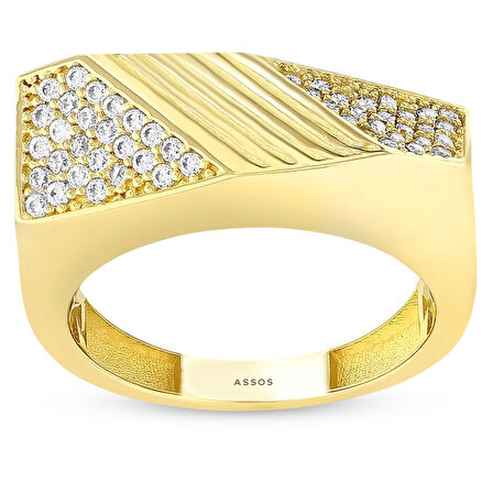 Taşlı Tasarım Altın Yüzük - 14K - 2.95gr