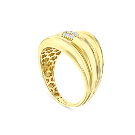 Taşlı Tasarım Altın Yüzük - 14K - 3.47gr