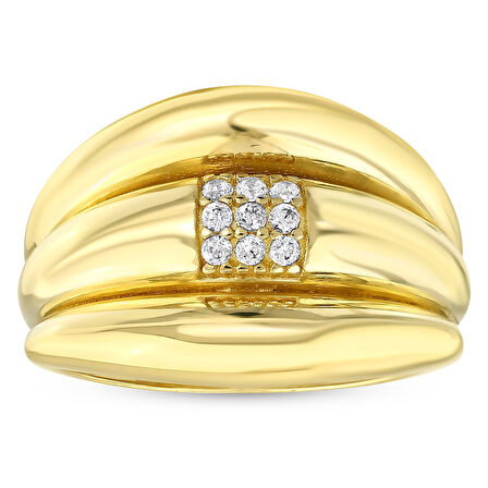 Taşlı Tasarım Altın Yüzük - 14K - 3.47gr