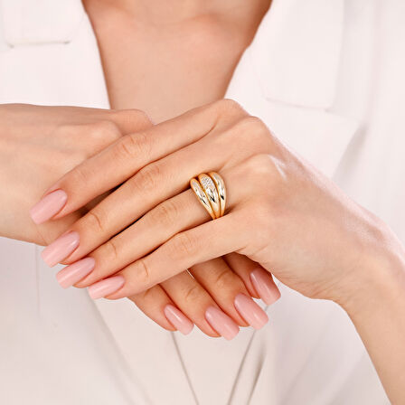 Taşlı Tasarım Altın Yüzük - 14K - 3.47gr