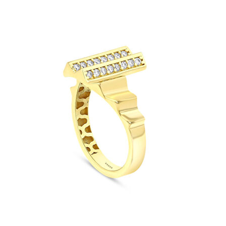 Taşlı Tasarım Altın Yüzük - 14K - 3.09gr