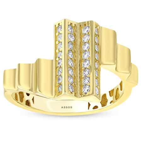 Taşlı Tasarım Altın Yüzük - 14K - 3.09gr
