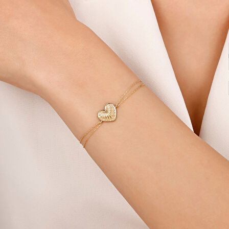 Kalp Figürlü Altın Bileklik - 14K - 1.84gr