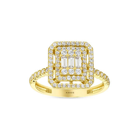 Altın Baget Taşlı Tasarım Yüzük - 14K