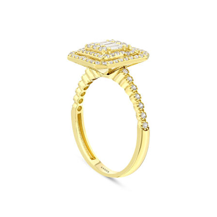 Altın Baget Taşlı Tasarım Yüzük - 14K