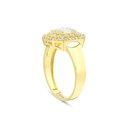 Altın Baget Taşlı Tasarım Yüzük - 14K