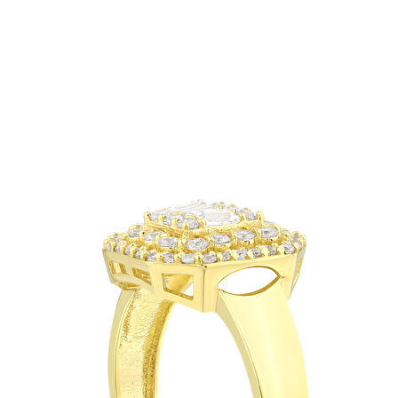 Altın Baget Taşlı Tasarım Yüzük - 14K