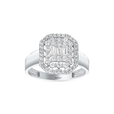 Altın Baget Taşlı Tasarım Yüzük - 14K